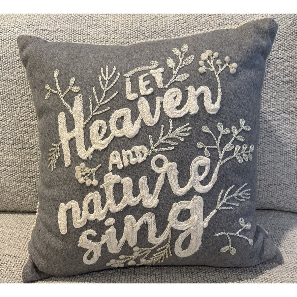 Cherished Traditions Gray “Let Heaven & Nature Sing” Wool Pillow - 18” X 18”